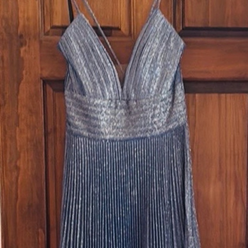 Mac DUGGAL Pleated Empire-Waist Long A-Line Dress 30725 Blue/Silver - Picture 7 of 14